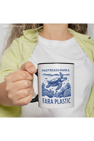 StoryGift Romania Keep the Sea Plastic Free Turtle Mug, 330ml, Ceramic With Handle, Left