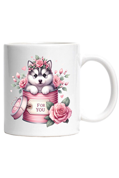 StoryGift Romania Cana cu un catelus Husky care iese dintr-o conserva | ilust...