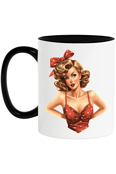 StoryGift Romania Cana cu o femeie blonda frumoasa, ilustratie, stil retro, v...