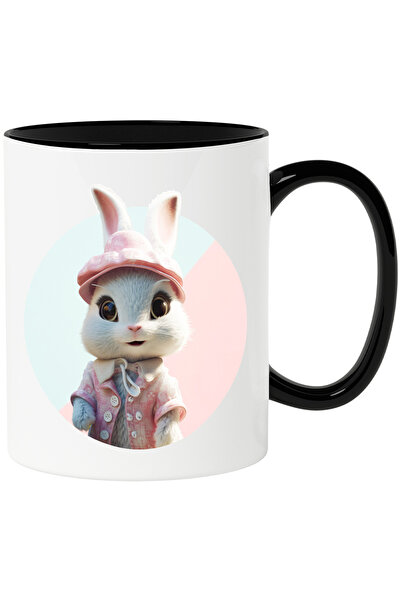 StoryGift Romania Cana cu Animatie Draguta cu Iepure Alb, Imbracat in Roz, Pa...