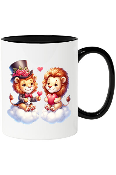 StoryGift Romania Cana cu 2 lei care stau pe norisori | ilustratie | flori | ...