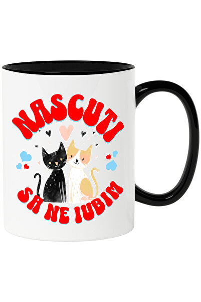 StoryGift Romania Cana cu Cuplu Pisici Neagra Si Portocalie Text Nascuti Sa N...