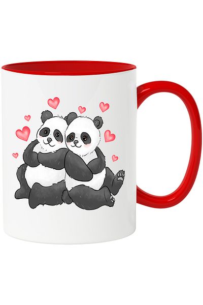 StoryGift Romania Mug with 2 panda bears leaning on each other, Valentine's Day, illustrated, With,STG