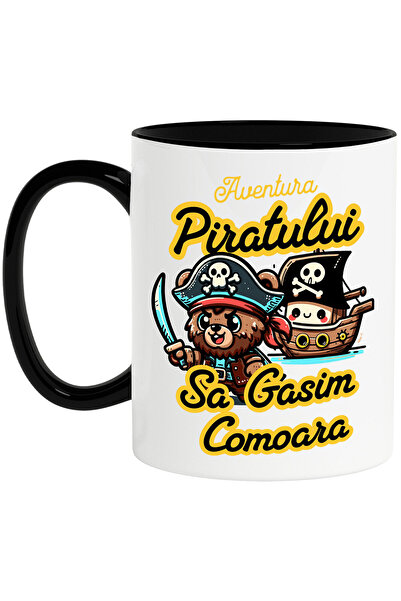 StoryGift Romania Cana cu Urs Cu Palarie De Pirat Craniu Sabie Ascutita Corab...