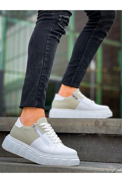 Store Kb-X155 Kuback White Skin Gray Suede Detailed White High Sole Casual Sneakers