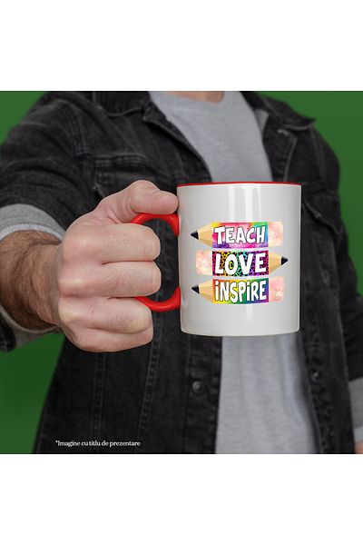 StoryGift Romania Mug with the message "Teach, love, inspire", illustration, school, pupils, students, pro, With, STG