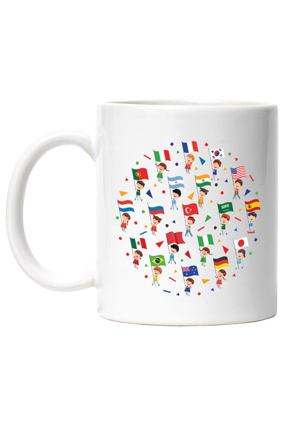 StoryGift Romania Cana Cu Steaguri, Copii, Tari, Mondial, Cultura, Diversitate, Multicolor 330 ml,, Cu Maner Alb