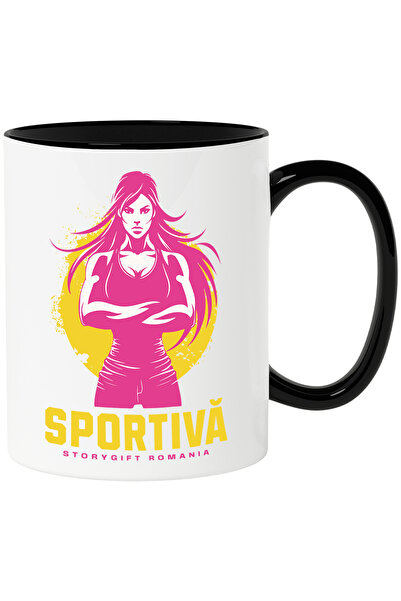 StoryGift Romania Cana Fata puternica sportiva gym motivational, 330ml, Ceram...