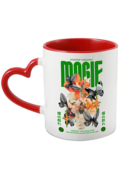 StoryGift Romania Cana MAGIE, 330ml, Ceramica cu Maner Inima Rosie, Cu Maner ...
