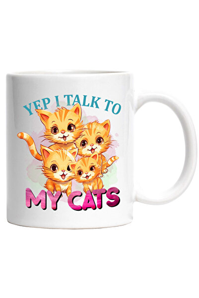 StoryGift Romania Cana cu pisoi cu mesajul "Yep, I talk to my cats", ilustrat...