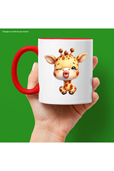 StoryGift Romania Cana cu o girafa care da un pupic, ilustratie, face cu ochi...