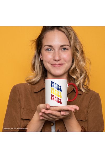 StoryGift Romania Mug The Word Panic, in the Colors of the Romanian Flag, Red, Yellow, Blue, Te, Cu, STG.