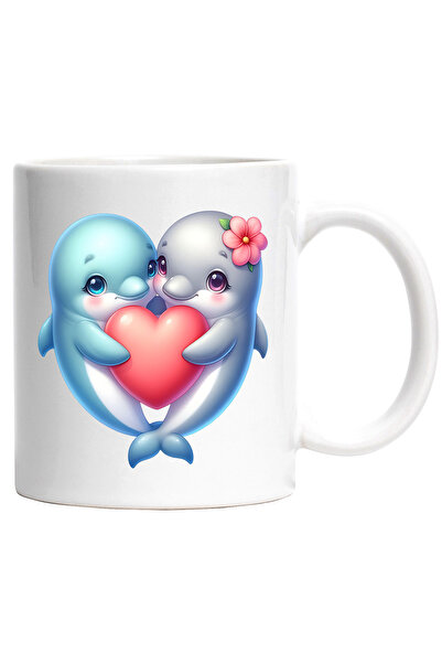 StoryGift Romania Mug with 2 dolphins hugging and holding a heart | flower | ...