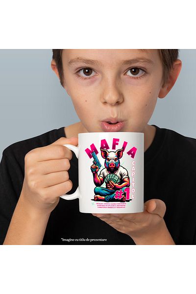 StoryGift Romania Mug Pig mafia gun money chapter 1 digital world, 330ml, Ceramic with White Handle, With White Handle STG