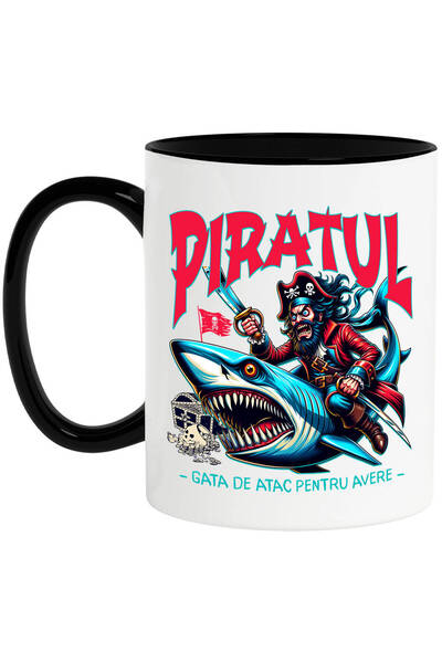 StoryGift Romania Cana cu Pirat Nervos Cu Palarie Si sabie Pe Rechin Cu Colti...