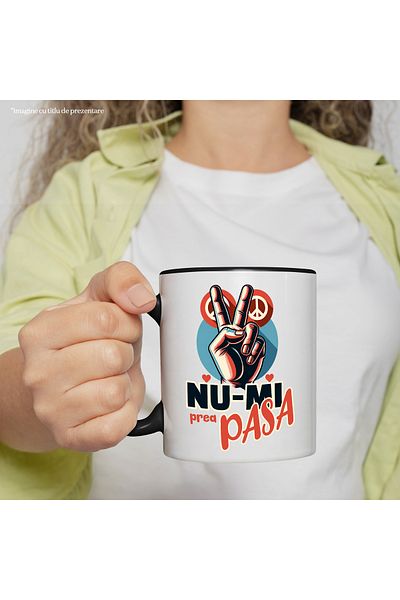 StoryGift Romania Mug I don't really care, peace sign, relaxation, 330ml, Ceramic with Black Handle, With Handle, STG