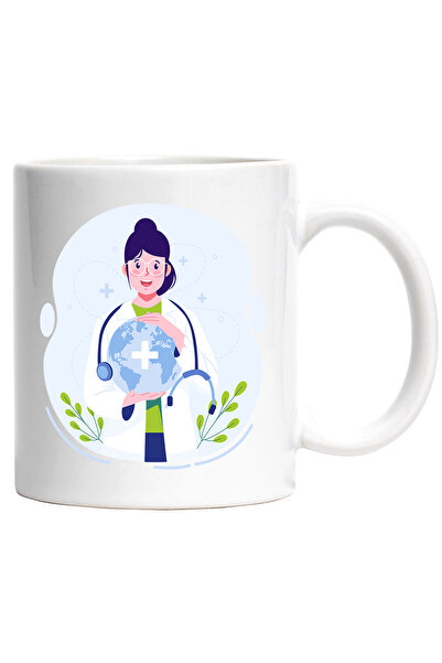 StoryGift Romania Cana Cu Doctor, Ziua Mondiala A Sanatatii, Ochelari, Stetoscop, Multicolor 330 m, Cu Maner Alb