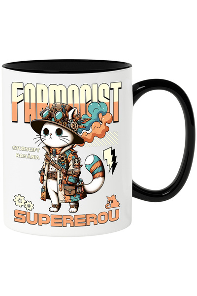 StoryGift Romania Cana Pisica Farmacist_ Supererou meserie Medical , 330ml, C...