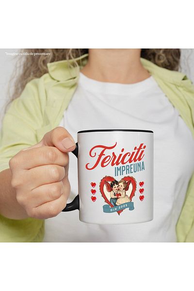 StoryGift Romania Mug with Couple Children Angels Heart Text Happy Together Since 2025 Love, Ceram, With, STG