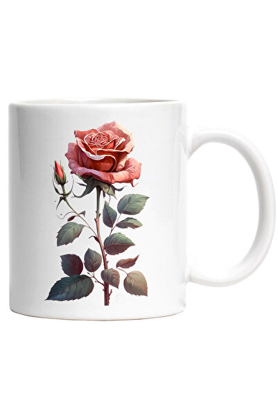 StoryGift Romania Cana cu Desen Trandafir Roz, Boboc de Trandafir Roz, Spini,...