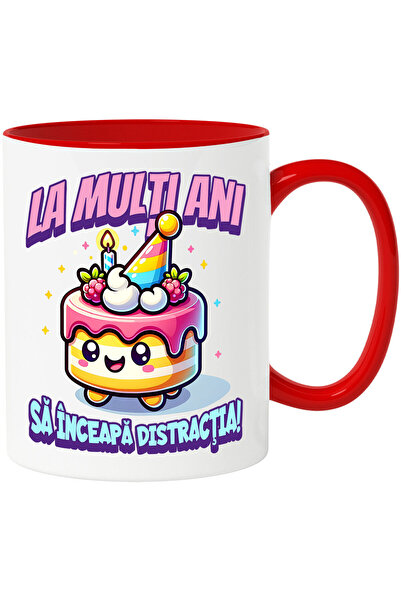 StoryGift Romania Cana cu Tort Aniversar Colorat Cu Lumanari Vesel Text La Mu...