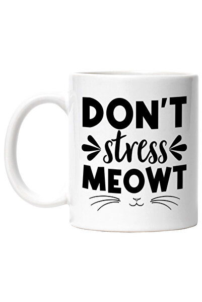 StoryGift Romania Cana pentru iubitorii de pisici cu mesajul in engleza "Don't stress, meowt" - nu, Cu Maner Alb