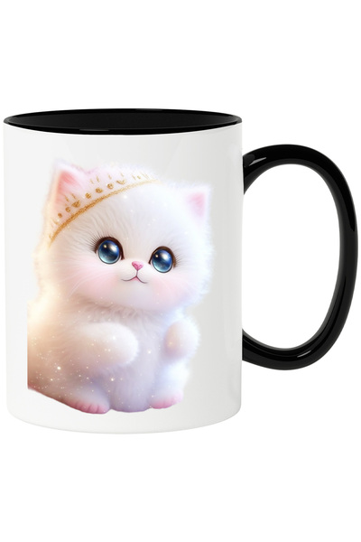 StoryGift Romania Cana Cu Pisica Ochi Mari si Coronita, Pufoasa, Blanda, Anim...