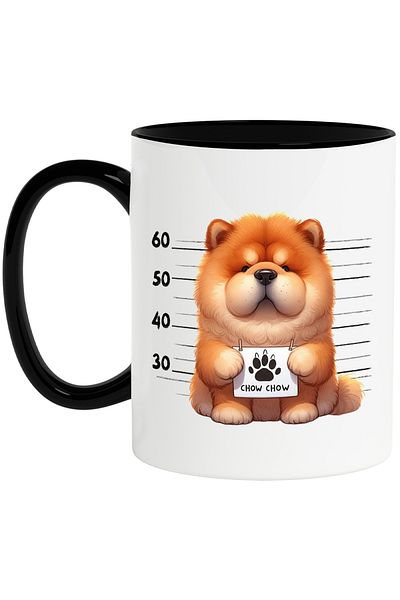 StoryGift Romania Cana cu Chow Chow, caine, animal de companie, ilustratie, blanos, labuta, trist,, Cu Maner Negru