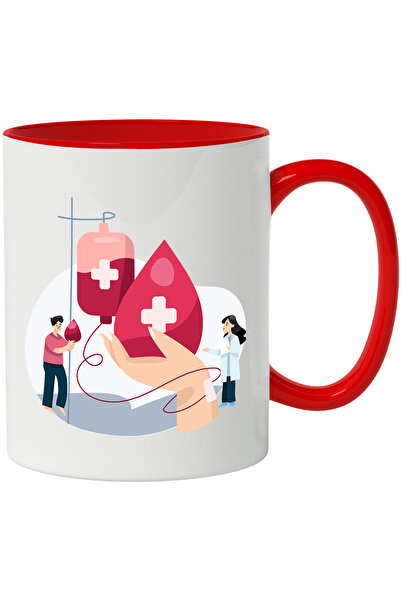 StoryGift Romania Cana Cu Donatie, Sange, Transfuzie, Doctor, Halat, Picatura, Multicolor 330 ml, , Cu Maner Rosu