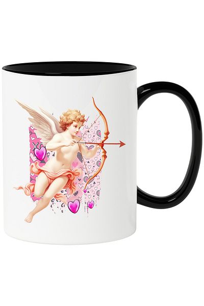 StoryGift Romania Cupid angel mug, arrow, hearts, Valentine's Day, illustration, pink,, With ,STG