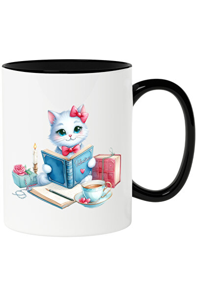StoryGift Romania Cana cu o pisicuta care tine o carte deschisa | ilustratie ...