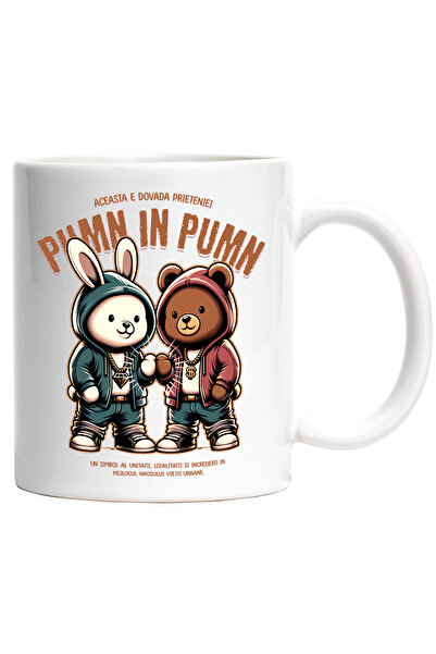 StoryGift Romania Cana Dovada prieteniei iepure si urs familie , 330ml, Ceram...