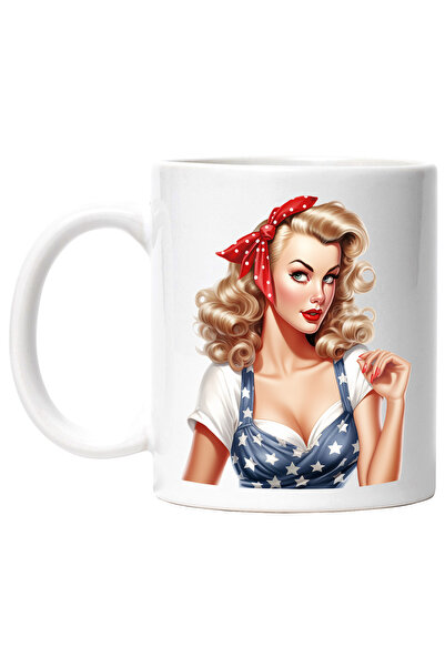 StoryGift Romania Cana cu o femeie frumoasa blonda, ilustratie, stil retro, v...