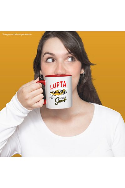 StoryGift Romania Tiger Eyes Mug, Fight For Every Second, Motivational, 330ml, Ceramic, With Red Handle