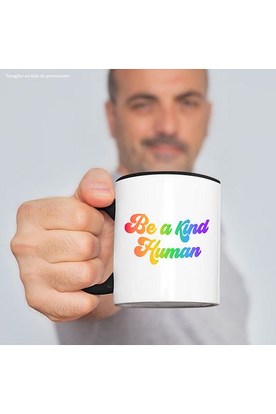 StoryGift Romania Mug with the message in English "Be a kind human" - be a good person with Black Handle, With Handle, STG