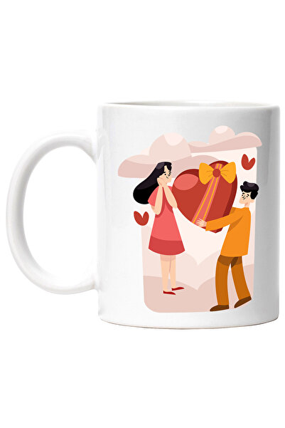 StoryGift Romania Cana Cu Cuplu, Indragostiti, Inima, Funda, Nori, Panglica, ...