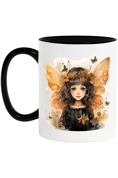 StoryGift Romania Mug with little girl with butterfly wings, illustration, leaves, autumn, orange, rock, With,STG