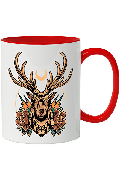 StoryGift Romania Cana Cu Cerb, Luna, Flori, Frunze, Tepi, Totem, Cerc, Multi...