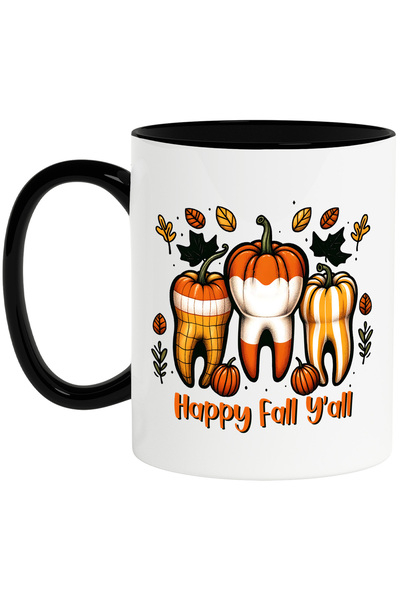StoryGift Romania Cana cu mesajul "Happy Fall y'all", profesie, ilustratie, munca, dedicare, pasiu, Cu Maner Negru