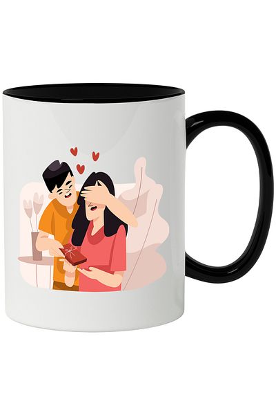 StoryGift Romania Cana Cu Indragostiti, Cuplu, Aniversare, Cutie De Cadou, Inimi, Multicolor 330 m, Cu Maner Negru