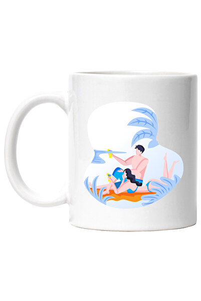 StoryGift Romania Cana Cu Plaja, Nisip, Mare, Bautura, Multicolor 330 ml, Ceramica cu Maner Alb, Cu Maner Alb