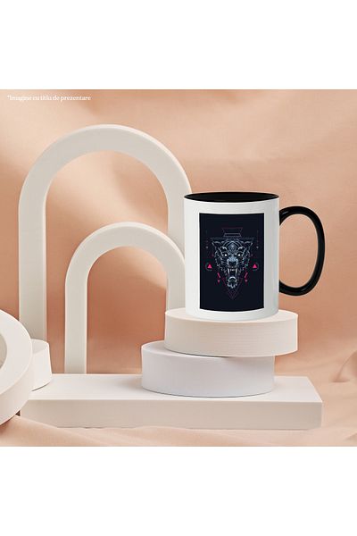 StoryGift Romania Mug With Tiger, Geometry, Digital, Abstract, Multicolor 330 ml, Ceramic with Handles, With Black Handle