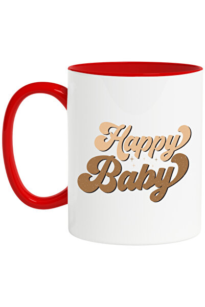 StoryGift Romania Cana cu pentru bebelusi cuminti si fericiti cu mesajul in engleza "Happy baby" c, Cu Maner Rosu