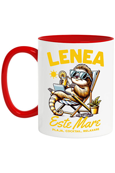 StoryGift Romania Cana cu Animal Lenes Relaxare la plaja Pe Sezlong Cu Laptop...