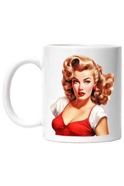 StoryGift Romania Cana cu o femeie frumoasa blonda, ilustratie, stil retro, v...