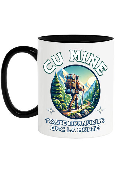 StoryGift Romania Cana cu Barbat Pe Carare Munte Text Cu Mine Toate drumurile Duc la Munte Natura,, Cu Maner Negru