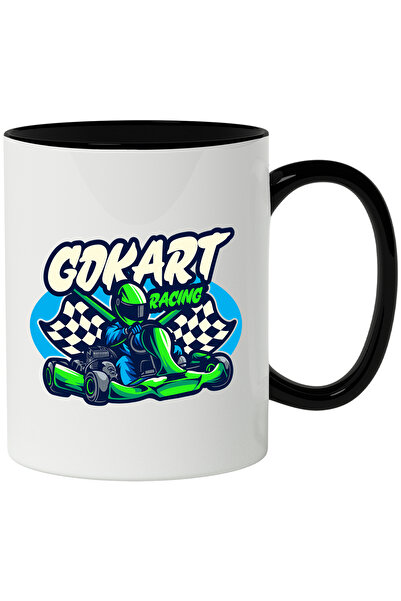 StoryGift Romania Cana Cu Mesaj GoKart Racing, Cursa, Steag, Sofer, Masina, Multicolor 330 ml, Cer, Cu Maner Negru