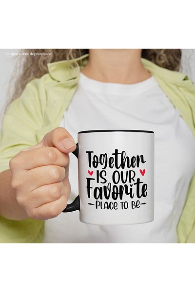 StoryGift Romania Mug with hearts and the message ""Together is our favorite place"" with Black Handle, With ,STG