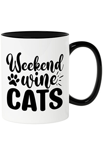 StoryGift Romania Cana cu textul in engleza "Weekend, wine, cats" - sfarsit d...
