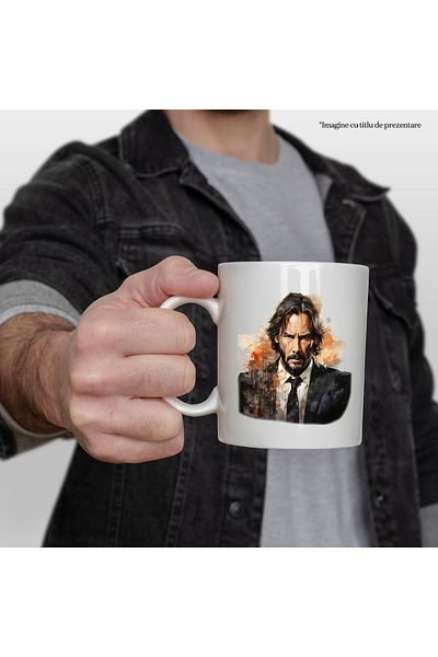 StoryGift Romania Cana Cu John Wick, Personaj Fictiv, Filme, Actiune, Multicolor 330 ml, Ceramica , Cu Maner Alb